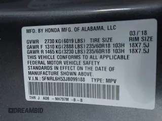 2018 Honda Odyssey EX with VIN 5FNRL6H53JB099188, listed as a IAAI auction lot 42239774 with 90,469 mi miles and . Bid and sale history available at DreamBid. Image 9.