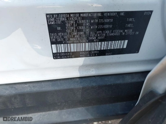 2024 Toyota RAV4 Hybrid XLE Premium with VIN 4T3B6RFV6RU148824, listed as a IAAI auction lot 40806071 with 8,840 mi miles. Bid and sale history available at carsss.com. Image 9.
