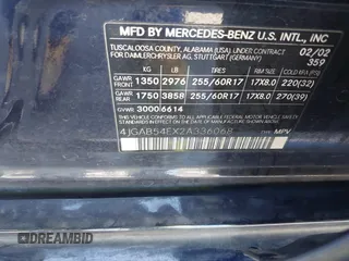2002 Mercedes-Benz M 320/430/500 with VIN 4JGAB54EX2A336068, listed as a IAAI auction lot 42677467 with 184,624 mi miles and . Bid and sale history available at DreamBid. Image 9.