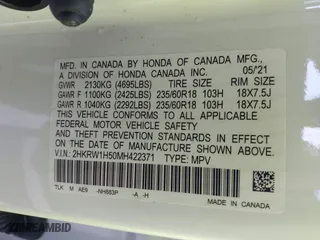 2021 Honda CR-V EX with VIN 2HKRW1H50MH422371, listed as a IAAI auction lot 40087002 with 1 mi miles. Bid and sale history available at carsss.com. Image 9.