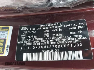 2013 Kia Optima LX with VIN 5XXGM4A70DG091393, listed as a IAAI auction lot 41823880 with 170,966 mi miles. Bid and sale history available at carsss.com. Image 9.