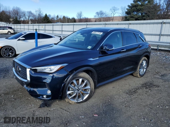 2021 Infiniti QX50 LUXE with VIN 3PCAJ5BB9MF126880, listed as a Copart auction lot 43617113 with 15,503 mi miles. Bid and sale history available at carsss.com. Image 1.