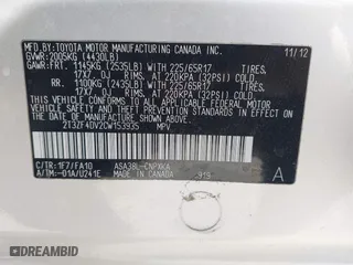 2012 Toyota RAV4 with VIN 2T3ZF4DV2CW153935, listed as a IAAI auction lot 41653384 with 142,341 mi miles. Bid and sale history available at carsss.com. Image 9.
