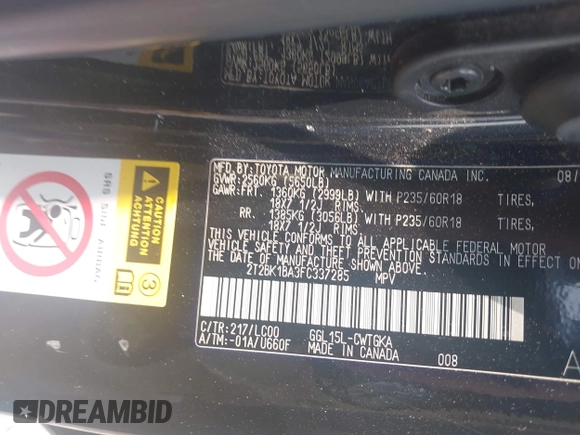 2015 Lexus RX 350 with VIN 2T2BK1BA3FC337285, listed as a IAAI auction lot 42469141 with 107,270 mi miles and . Bid and sale history available at DreamBid. Image 9.