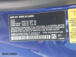 2020 BMW M4 with VIN WBS4Y9C09LFJ02627, listed as a IAAI auction lot 41785396 with 27,424 mi miles. Bid and sale history available at carsss.com. Image 9.