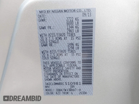 2014 Infiniti QX60 Hybrid with VIN 5N1CL0MN8EC510981, listed as a IAAI auction lot 41488111 with 2,810 mi miles and . Bid and sale history available at DreamBid. Image 9.