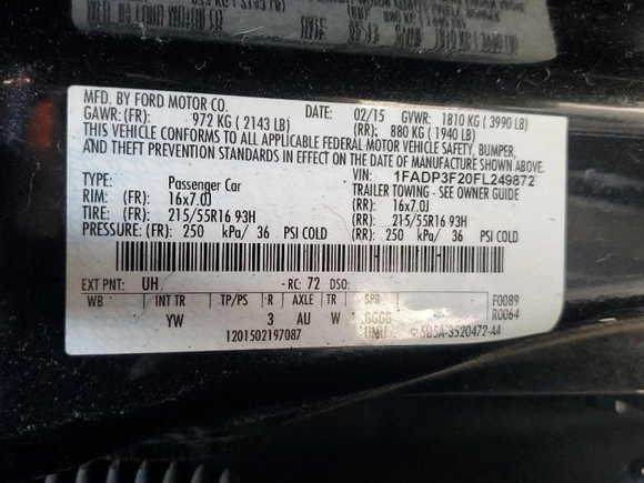 2015 Ford Focus SE with VIN 1FADP3F20FL249872, listed as a Copart auction lot 53506885 with 97,078 mi miles and Salvage title. Bid and sale history available at DreamBid. Image 12.