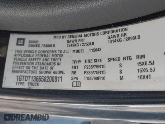 2005 GMC Canyon 1SB SLE Z85 with VIN 1GTDT136658200811, listed as a IAAI auction lot 42040808 with 188,307 mi miles. Bid and sale history available at carsss.com. Image 9.