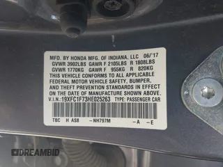2017 Honda Civic EX-L с VIN 19XFC1F73HE025263, выставлен на аукционе IAAI как лот 42265487 с пробегом 142 976 миль миль и . История ставок и продаж доступна на DreamBid. Изображение 9.