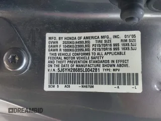 2005 Honda Element EX with VIN 5J6YH28685L004281, listed as a IAAI auction lot 42076926 with 185,254 mi miles and . Bid and sale history available at DreamBid. Image 9.