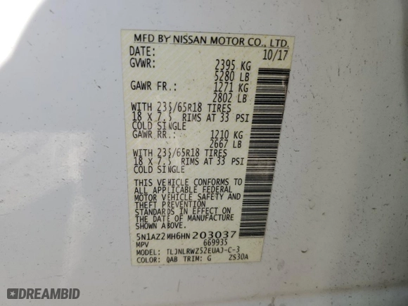 2017 Nissan Murano SL with VIN 5N1AZ2MH6HN203037, listed as a Copart auction lot 85762134 with 82,946 mi miles and Salvage Title. Bid and sale history available at carsss.com. Image 16.