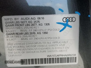 2017 Audi SQ5 Premium Plus with VIN WA1CCAFP8HA006238, listed as a Copart auction lot 51199354 with 101,829 mi miles. Bid and sale history available at carsss.com. Image 14.