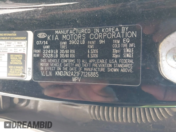 2015 Kia Soul z VIN KNDJN2A21F7126885, wystawiony jako IAAI lot #38411087 z przebiegiem 181 239 mil mil oraz . Historia ofert i sprzedaży dostępna na DreamBid. Obrazek 9.
