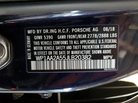 2018 Porsche Macan with VIN WP1AA2A55JLB20382, listed as a Copart auction lot 51282515 with 54,920 mi miles and Salvage Title. Bid and sale history available at DreamBid. Image 13.