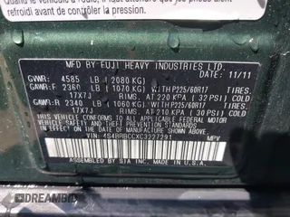2012 Subaru Outback Prem with VIN 4S4BRBCCXC3227291, listed as a IAAI auction lot 42724324 with 148,592 mi miles and . Bid and sale history available at DreamBid. Image 9.