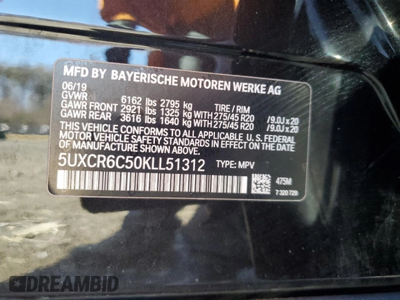 2019 BMW X5 xDrive40i with VIN 5UXCR6C50KLL51312, listed as a Copart auction lot 49631235 with Not provided miles and Salvage title. Bid and sale history available at DreamBid. Image 15.