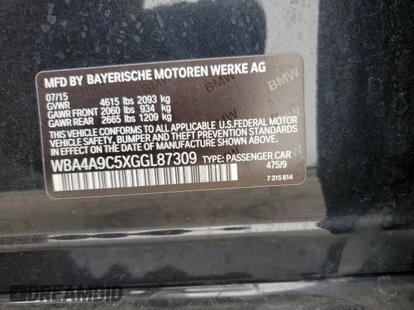 2016 BMW 4 Series 428i with VIN WBA4A9C5XGGL87309, listed as a Copart auction lot 53148095 with 113,091 mi miles and Salvage title. Bid and sale history available at DreamBid. Image 12.