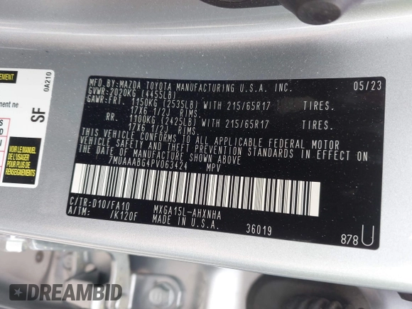 2023 Toyota Corolla Cross L with VIN 7MUAAABG4PV063424, listed as a IAAI auction lot 42119578 with 14,743 mi miles and . Bid and sale history available at DreamBid. Image 9.