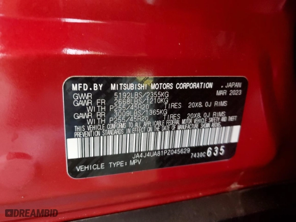 2023 Mitsubishi Outlander SE with VIN JA4J4UA81PZ045629, listed as a Copart auction lot 75544464 with 7,649 mi miles and Salvage Title. Bid and sale history available at carsss.com. Image 14.