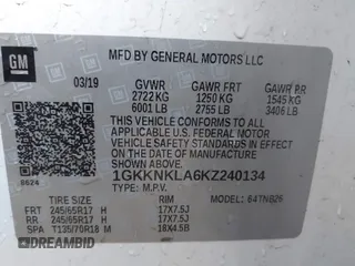 2019 GMC Acadia SLE z VIN 1GKKNKLA6KZ240134, wystawiony jako IAAI lot #42213288 z przebiegiem 83 155 mil mil oraz . Historia ofert i sprzedaży dostępna na DreamBid. Obrazek 9.