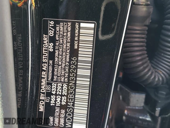 2016 Mercedes-Benz CLA 250 with VIN WDDSJ4EB3GN352936, listed as a Copart auction lot 68899683 with 60,334 mi miles and . Bid and sale history available at DreamBid. Image 13.
