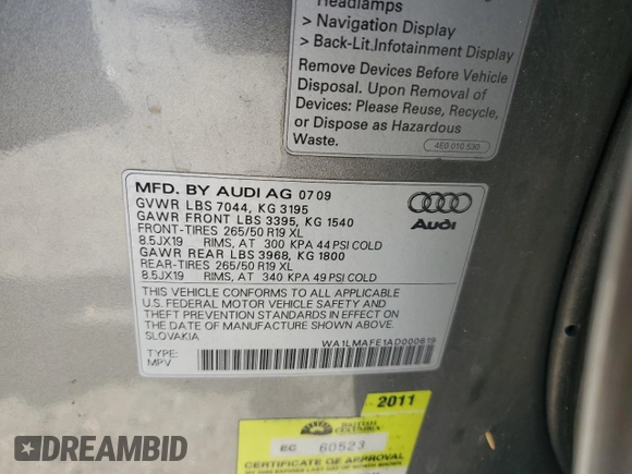 2010 Audi Q7 Premium Plus с VIN WA1LMAFE1AD000619, выставлен на аукционе Copart как лот 67463944 с пробегом 149 023 миль миль и Списание • Salvage title. История ставок и продаж доступна на DreamBid. Изображение 15.