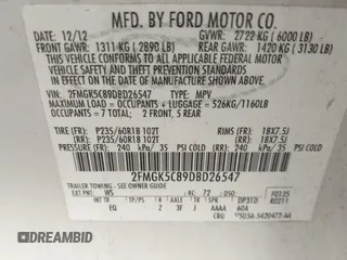 2013 Ford Flex SEL z VIN 2FMGK5C89DBD26547, wystawiony jako IAAI lot #42368585 z przebiegiem 188 178 mil mil oraz . Historia ofert i sprzedaży dostępna na DreamBid. Obrazek 9.
