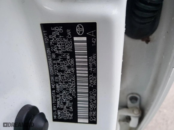 2012 Toyota Prius One with VIN JTDKN3DU6C1481086, listed as a Copart auction lot 45853395 with 107,894 mi miles and Non Repairable. Bid and sale history available at carsss.com. Image 13.