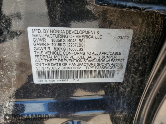 2022 Acura ILX Premium z VIN 19UDE2F81NA007652, wystawiony jako Copart lot #57767135 z przebiegiem 75 761 mil mil oraz Szkoda całkowita • Salvage title. Historia ofert i sprzedaży dostępna na DreamBid. Obrazek 12.