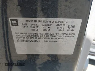 2012 Chevrolet Impala LT Retail with VIN 2G1WB5E38C1241424, listed as a IAAI auction lot 42215717 with 60,447 mi miles and . Bid and sale history available at DreamBid. Image 9.