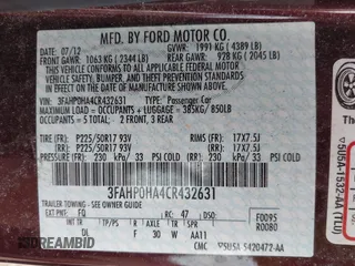 2012 Ford Fusion SE with VIN 3FAHP0HA4CR432631, listed as a IAAI auction lot 42352368 with 137,053 mi miles and . Bid and sale history available at DreamBid. Image 9.