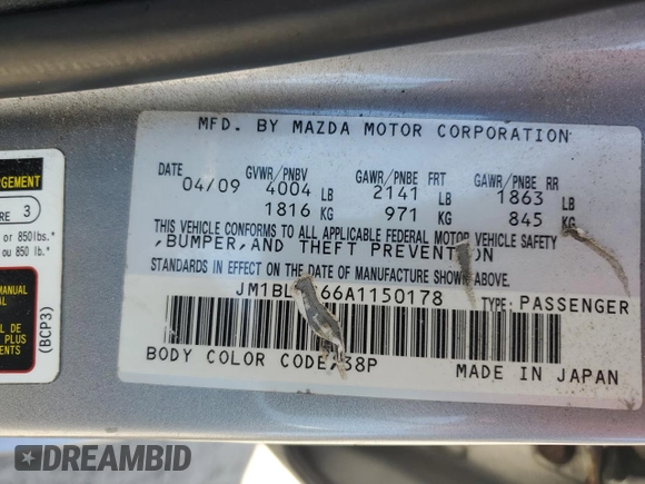 2010 Mazda 3 S Grand Touring with VIN JM1BL1S66A1150178, listed as a Copart auction lot 56552855 with 151,409 mi miles and Non Repairable. Bid and sale history available at DreamBid. Image 12.