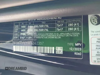 2023 Mercedes-Benz Metris with VIN W1WV0FEY9P4362357, listed as a IAAI auction lot 41722206 with 12,892 mi miles and . Bid and sale history available at DreamBid. Image 9.