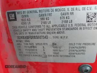2011 Chevrolet HHR 1LT with VIN 3GNBABFU8BS607343, listed as a IAAI auction lot 41599688 with 108,941 mi miles and . Bid and sale history available at DreamBid. Image 9.