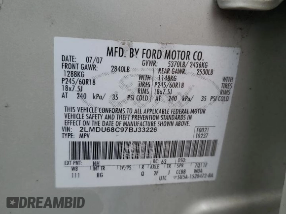 2007 Lincoln MKX z VIN 2LMDU68C97BJ33226, wystawiony jako Copart lot #52607515 z przebiegiem 195 123 mil mil oraz Szkoda całkowita • Salvage title. Historia ofert i sprzedaży dostępna na DreamBid. Obrazek 13.