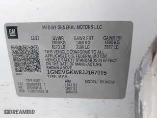 2018 Chevrolet Traverse LT Cloth with VIN 1GNEVGKW8JJ167095, listed as a IAAI auction lot 41479356 with 98,615 mi miles. Bid and sale history available at carsss.com. Image 9.