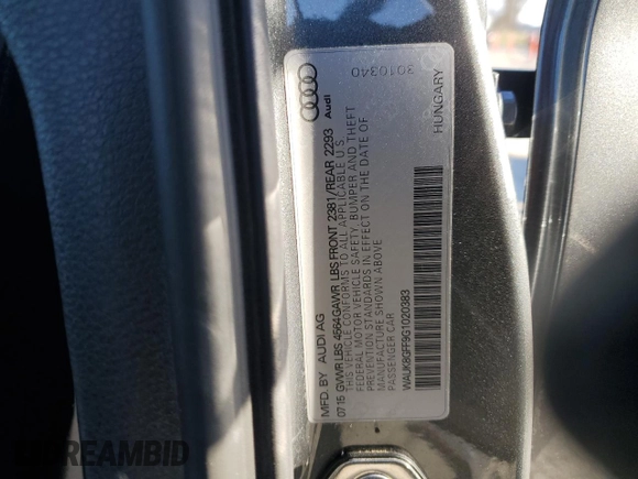 2016 Audi A3 z VIN WAUK8GFF9G1020383, wystawiony jako Copart lot #84548784 z przebiegiem 91 975 mil mil oraz Szkoda całkowita • Salvage title. Historia ofert i sprzedaży dostępna na DreamBid. Obrazek 13.