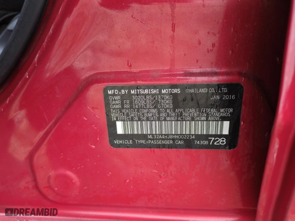 2017 Mitsubishi Mirage SE with VIN ML32A4HJ8HH002234, listed as a Copart auction lot 49876515 with 84,421 mi miles and Salvage Title. Bid and sale history available at carsss.com. Image 12.