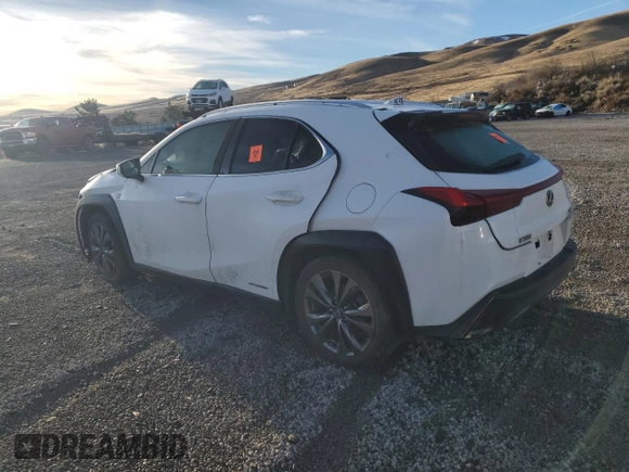 2020 Lexus UX 250h F Sport z VIN JTHE9JBHXL2033485, wystawiony jako Copart lot #86924894 z przebiegiem Nie podano mil oraz Szkoda całkowita • Salvage title. Historia ofert i sprzedaży dostępna na DreamBid. Obrazek 2.