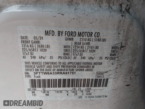 2024 Ford Maverick XL z VIN 3FTTW8A33RRA91751, wystawiony jako IAAI lot #42003873 z przebiegiem 28 962 mil mil oraz . Historia ofert i sprzedaży dostępna na DreamBid. Obrazek 9.