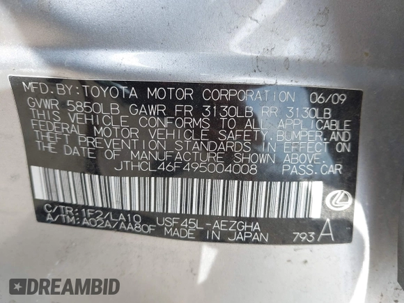 2009 Lexus LS 460 с VIN JTHCL46F495004008, выставлен на аукционе IAAI как лот 42467005 с пробегом 137 778 миль миль и . История ставок и продаж доступна на DreamBid. Изображение 9.