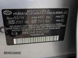 2015 Hyundai Sonata SE with VIN 5NPE24AF3FH123197, listed as a Copart auction lot 47617955 with 153,548 mi miles and Salvage Title. Bid and sale history available at carsss.com. Image 13.