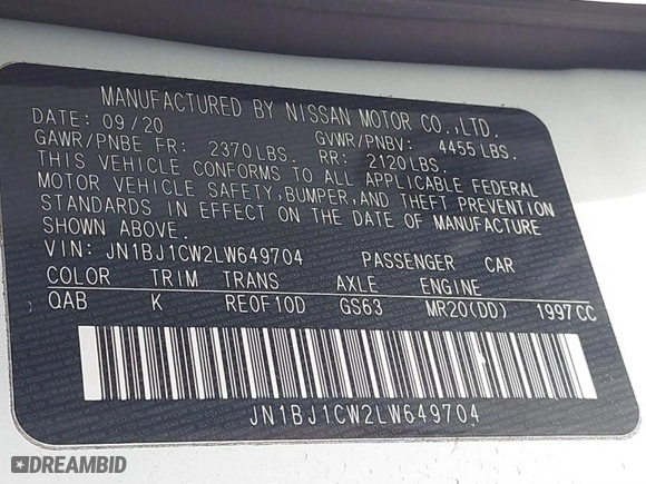 2020 Nissan Rogue Sport S with VIN JN1BJ1CW2LW649704, listed as a IAAI auction lot 41757277 with 19,231 mi miles. Bid and sale history available at carsss.com. Image 9.