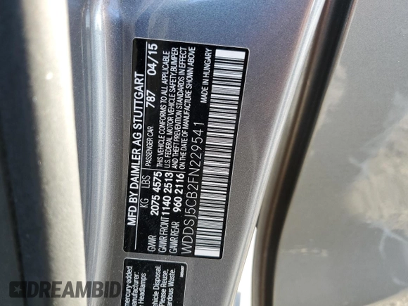 2015 Mercedes-Benz CLA 45 AMG with VIN WDDSJ5CB2FN229541, listed as a Copart auction lot 66488893 with 47,190 mi miles and . Bid and sale history available at DreamBid. Image 15.