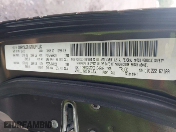 2012 Ram 1500 Big Horn z VIN 1C6RD7GT7CS154905, wystawiony jako IAAI lot #42267549 z przebiegiem 251 589 mil mil oraz . Historia ofert i sprzedaży dostępna na DreamBid. Obrazek 9.