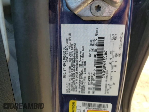 2015 Ford Fusion SE with VIN 3FA6P0H98FR223362, listed as a Copart auction lot 65879915 with 114,481 mi miles and Clean title. Bid and sale history available at DreamBid. Image 12.