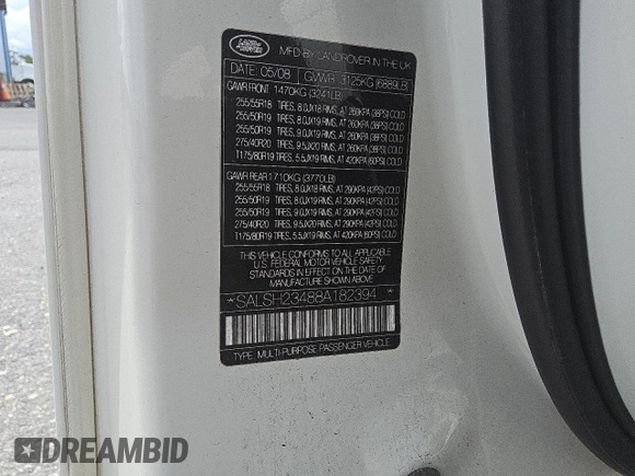 2008 Land Rover Range Rover Sport SC with VIN SALSH23488A182394, listed as a Copart auction lot 58326635 with 148,958 mi miles and Clean title. Bid and sale history available at DreamBid. Image 13.