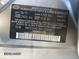 2011 Hyundai Sonata Limited with VIN 5NPEC4AC3BH227492, listed as a Copart auction lot 43235995 with 105,795 mi miles and Salvage Title. Bid and sale history available at DreamBid. Image 12.