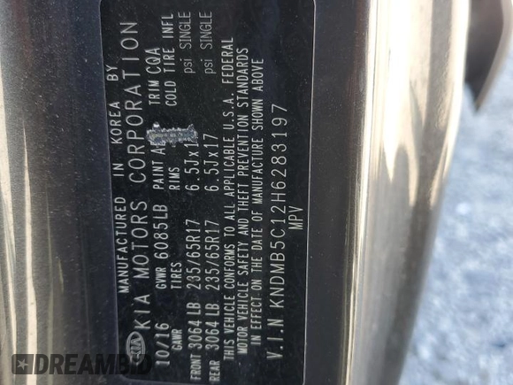 2017 Kia Sedona LX with VIN KNDMB5C12H6283197, listed as a Copart auction lot 53257325 with 140,440 mi miles and Salvage Title. Bid and sale history available at DreamBid. Image 16.