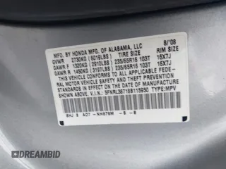 2008 Honda Odyssey EX-L with VIN 5FNRL38718B115950, listed as a IAAI auction lot 41957715 with 226,033 mi miles and . Bid and sale history available at DreamBid. Image 9.